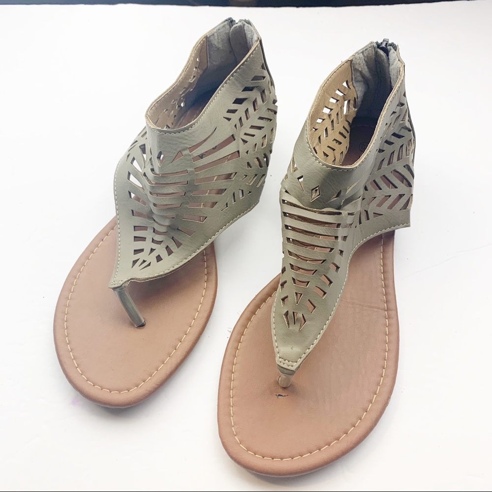 Starbay l Tan Perforated Wedged Sandal
